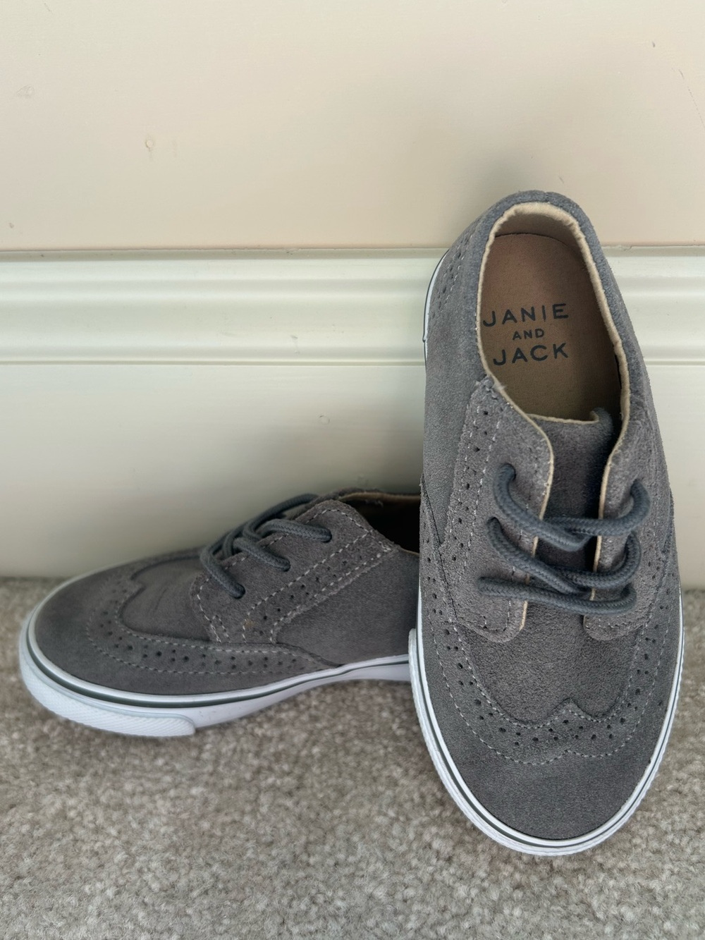 Janie and Jack Boy Gray Suede Leather Wingtip Oxford Sneakers Grey Sz 9 Classic